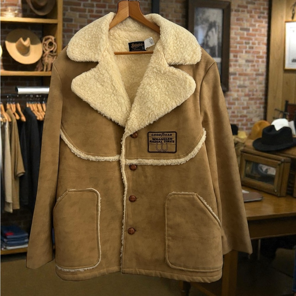 SWINGSTER VTG 70s Mens Vegan Suede Sherpa Lined Trimmed Malboro Man Jacket XL